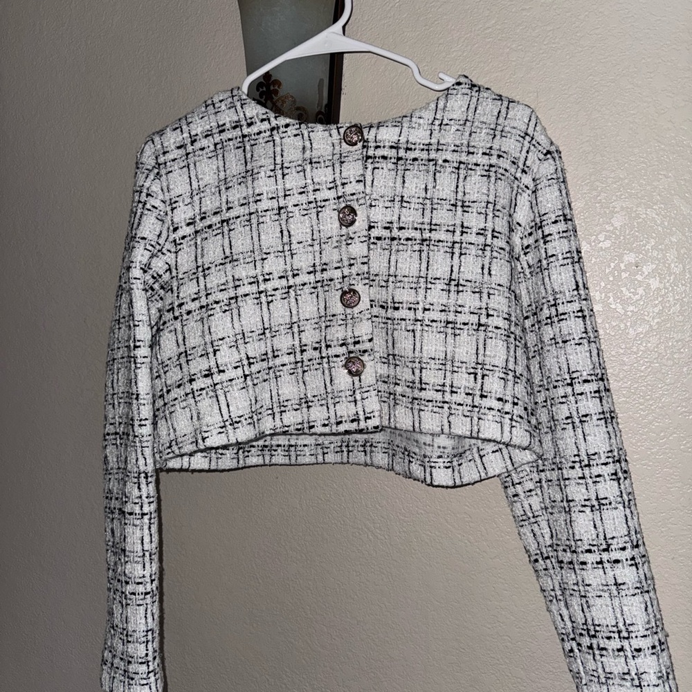 SHEIN Black and White Checkered Button Down Shirt/skirt bundle